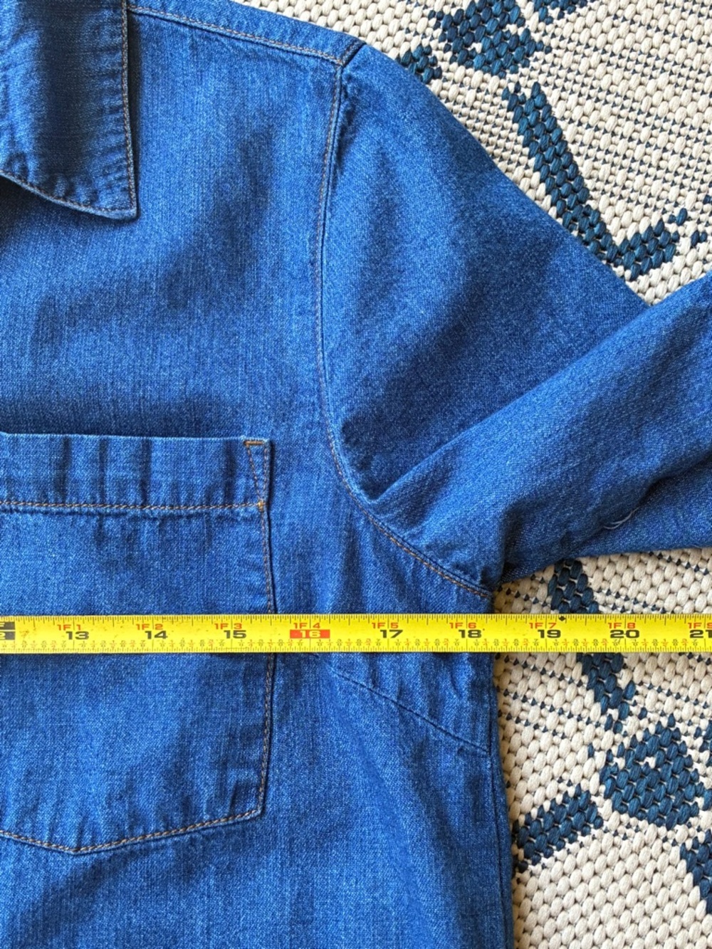 Life in Progress Denim Chambray Crop Short Sleeve Button Front w Hidden Placket - Picture 6 of 7